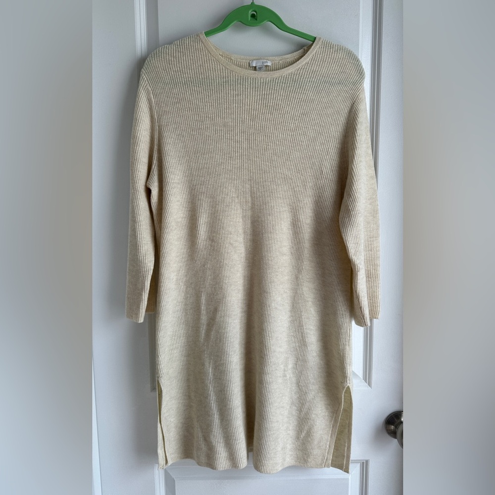 J. Jill Medium Cream Tunic Sweater Wool Blend Crew Neck